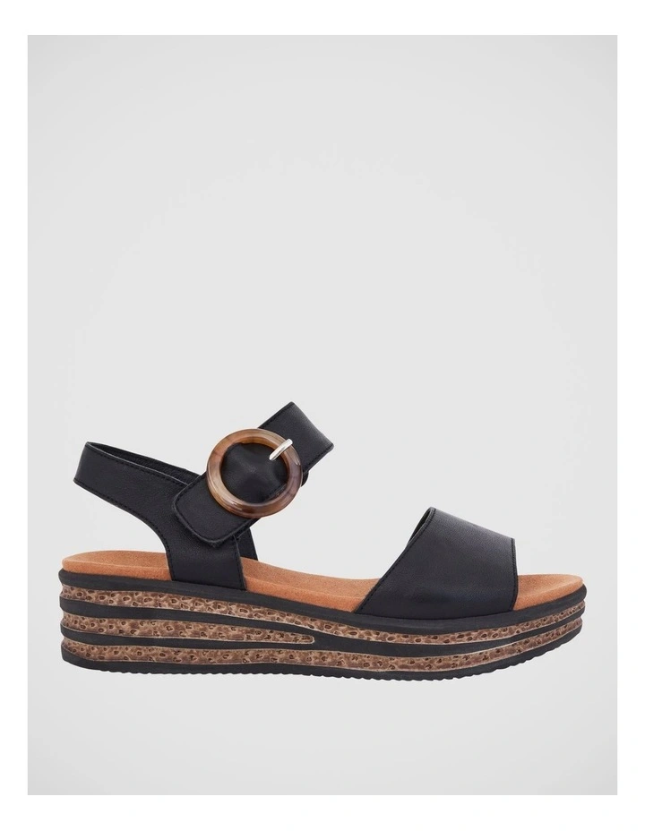 Sybil Wedge Sandals in Black Leather image 1