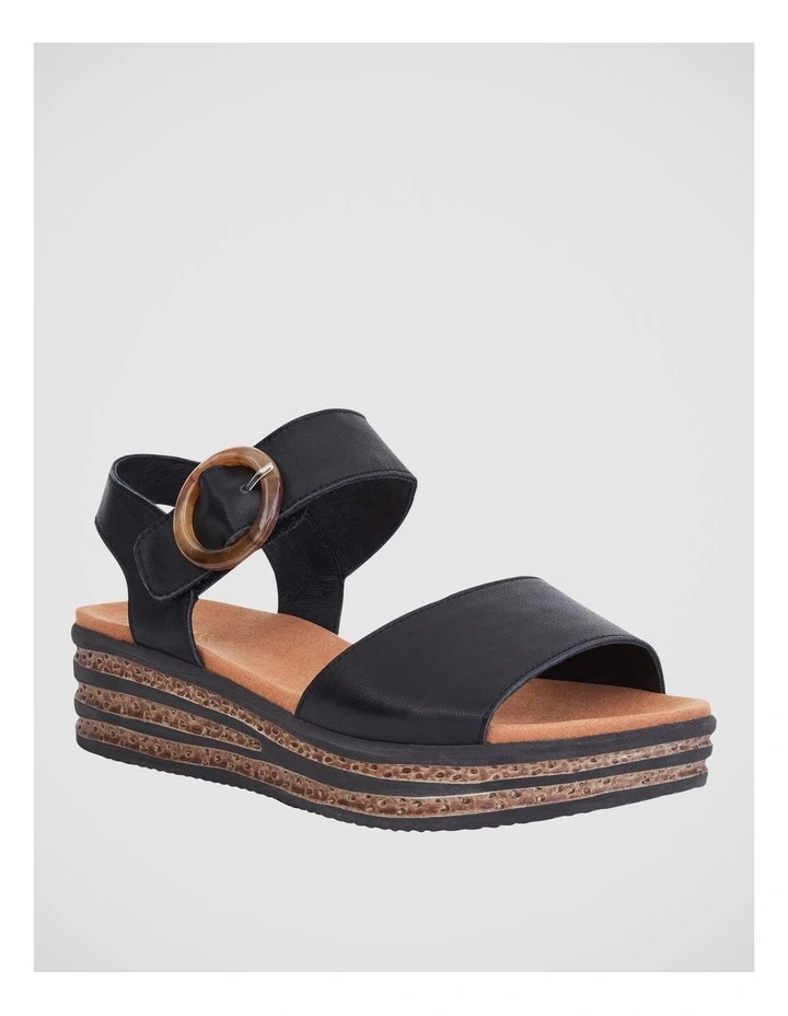 Sybil Wedge Sandals in Black Leather image 2