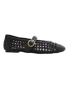 Retro Flat Shoes in Black Weave