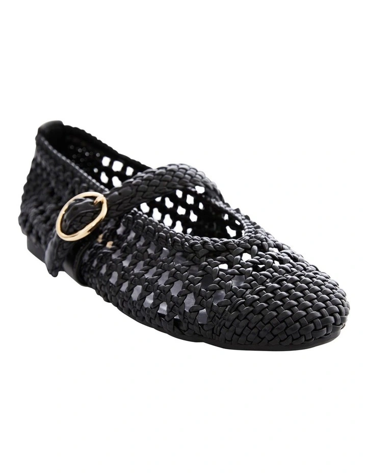 Retro Flat Shoes in Black Weave image 2