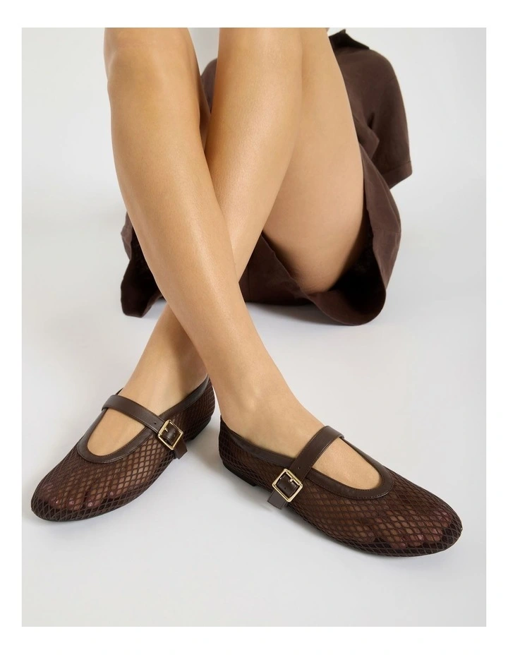 Reign Flat Shoes in Chocolate Mesh image 3