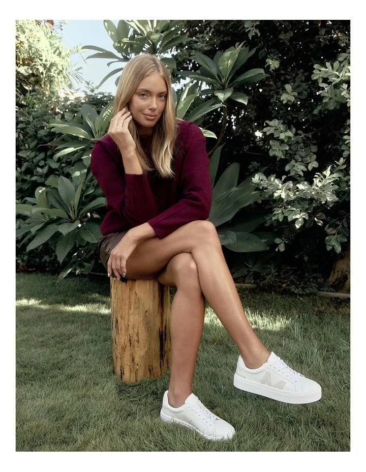 Trio Leather Sneakers in White/Natural image 2