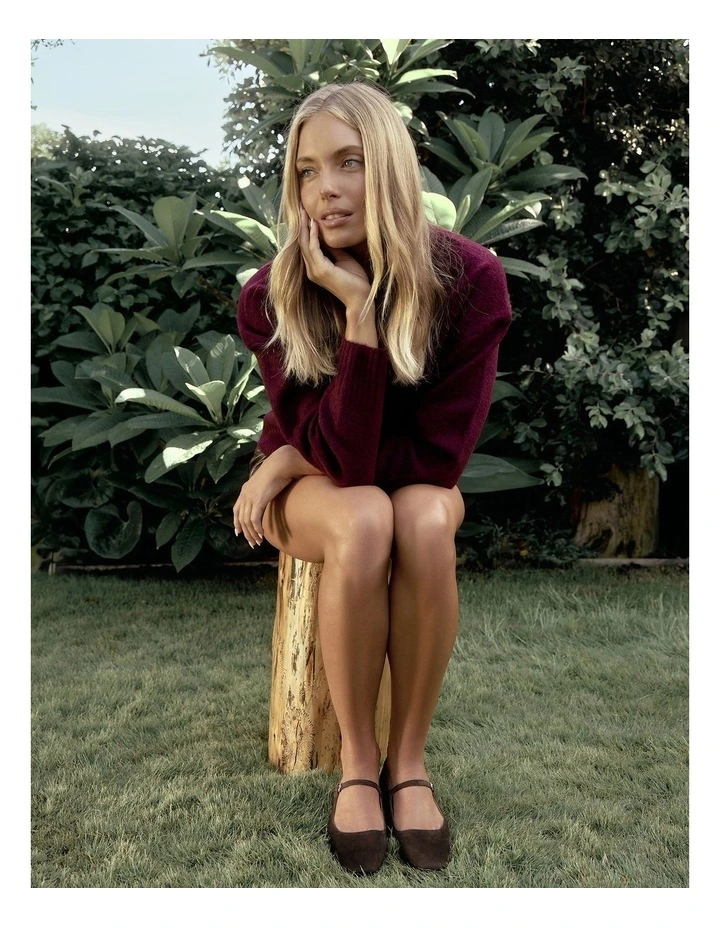 Tottie Flat Shoes in Chocolate Suede image 2