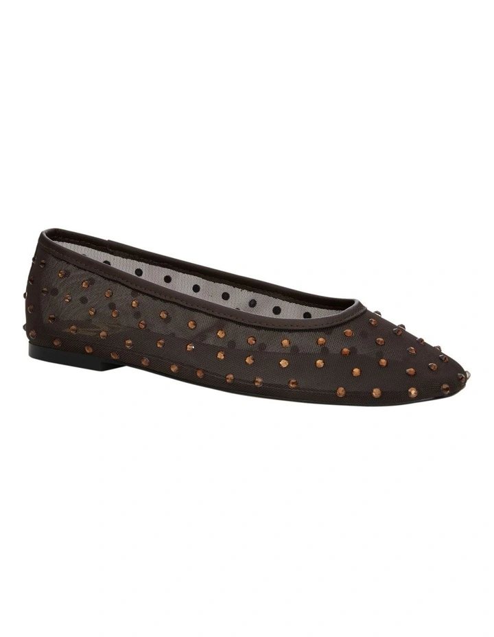 Twirl Flat Shoes in Chocolate Mesh Diamante image 2