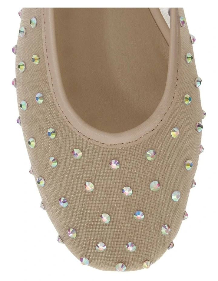 Twirl Flat Shoes in Nude Mesh Diamante image 4