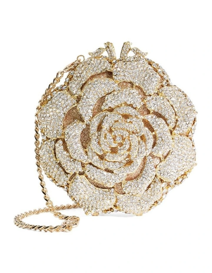 Bling Flower Clutch In Gold image 1