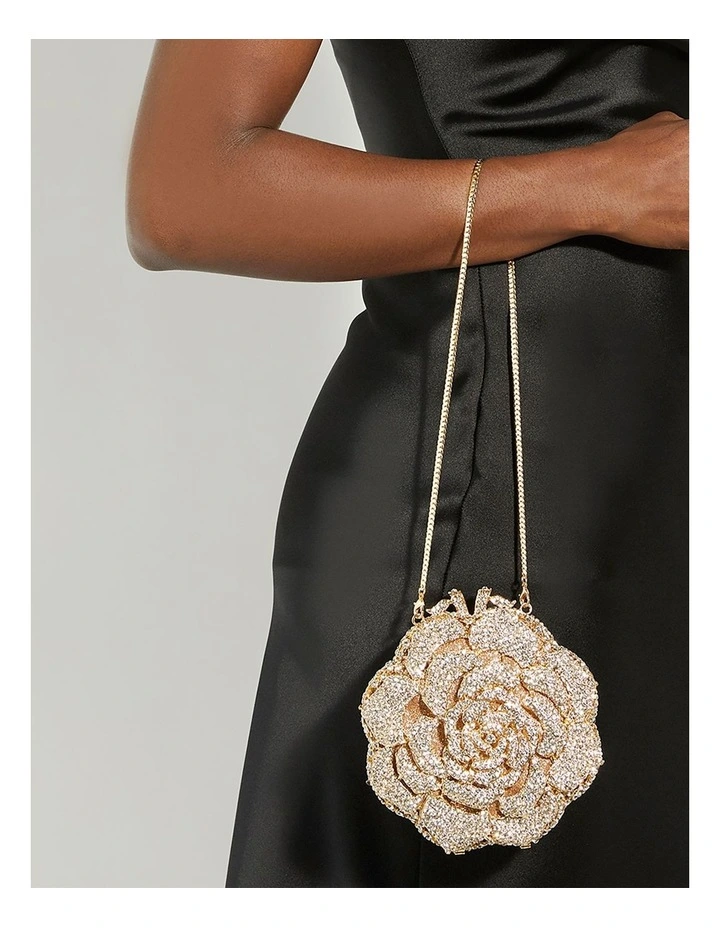 Bling Flower Clutch In Gold image 2