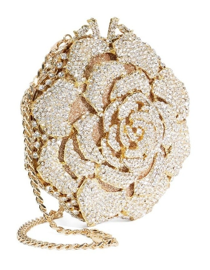 Bling Flower Clutch In Gold image 3