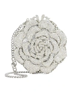 Bling Flower Clutch In Silver