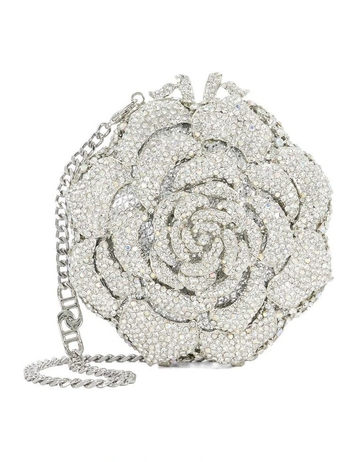 Bling Flower Clutch In Silver image 1