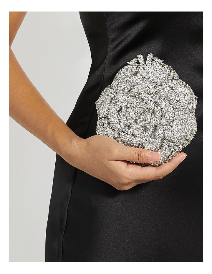 Bling Flower Clutch In Silver image 2