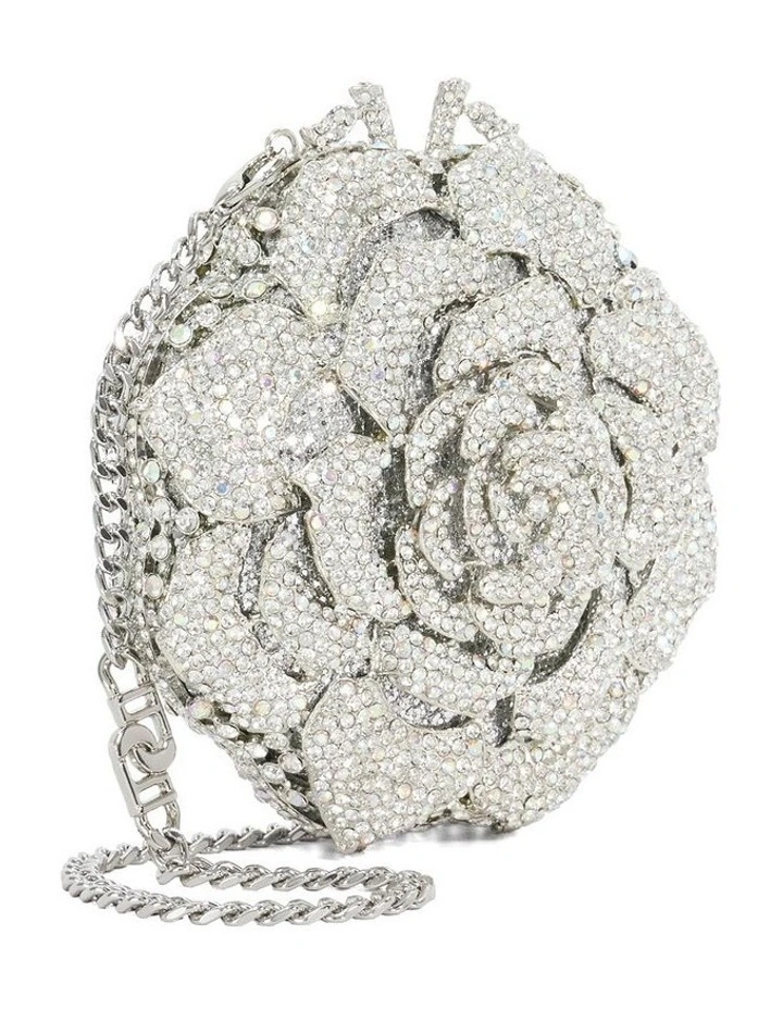 Bling Flower Clutch In Silver image 3