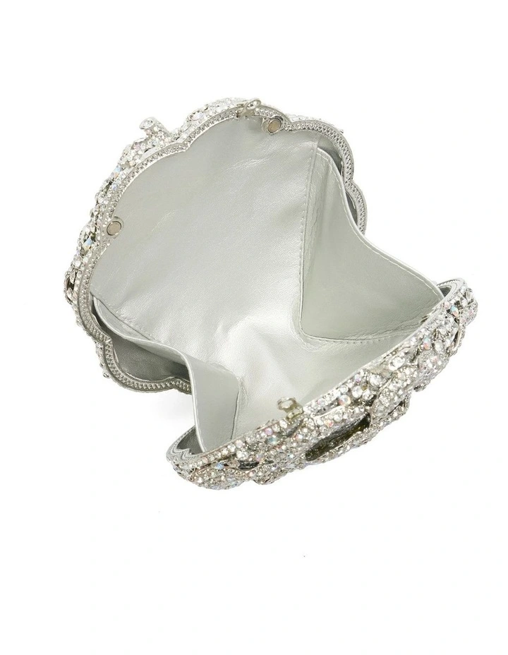Bling Flower Clutch In Silver image 4