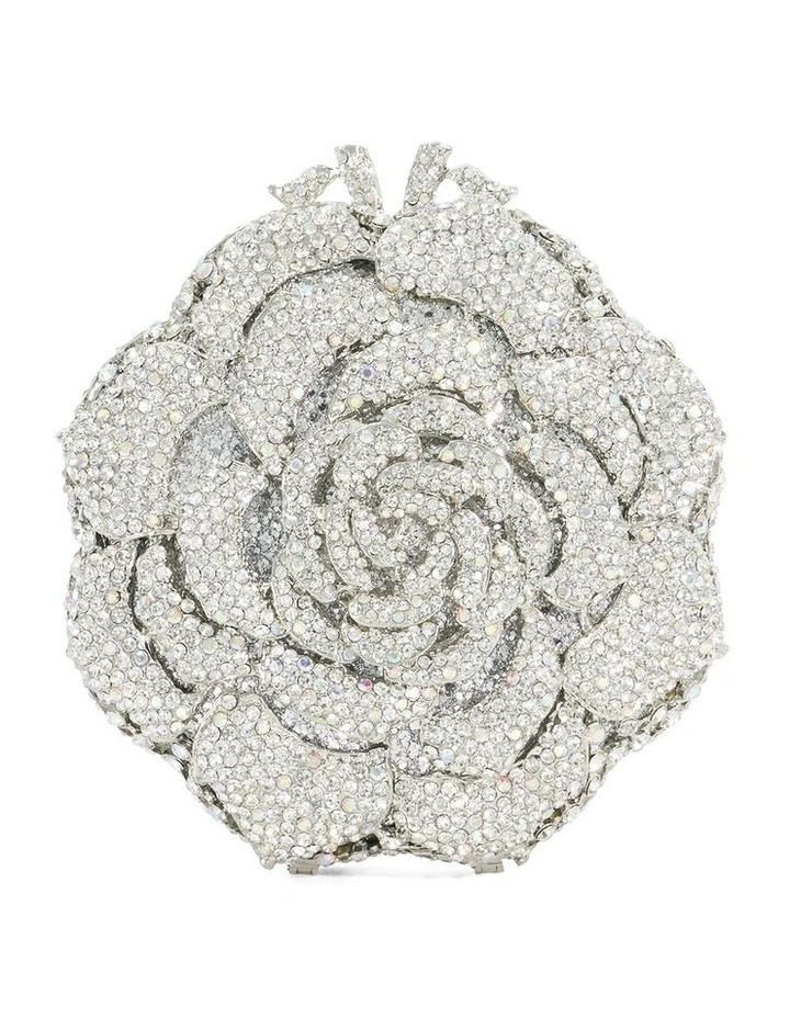 Bling Flower Clutch In Silver image 5