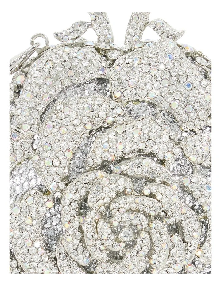 Bling Flower Clutch In Silver image 6
