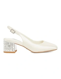 Choir Jeweled Heel Open Court in Ivory