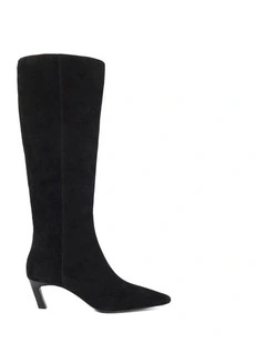Siana Slanted Kitten Heel Boot in Black