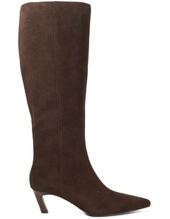 Siana Slanted Kitten Heel Boot in Brown