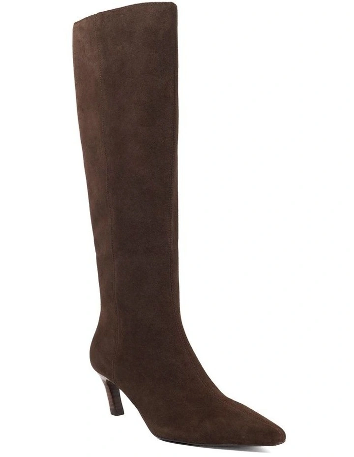 Siana Slanted Kitten Heel Boot in Brown image 2