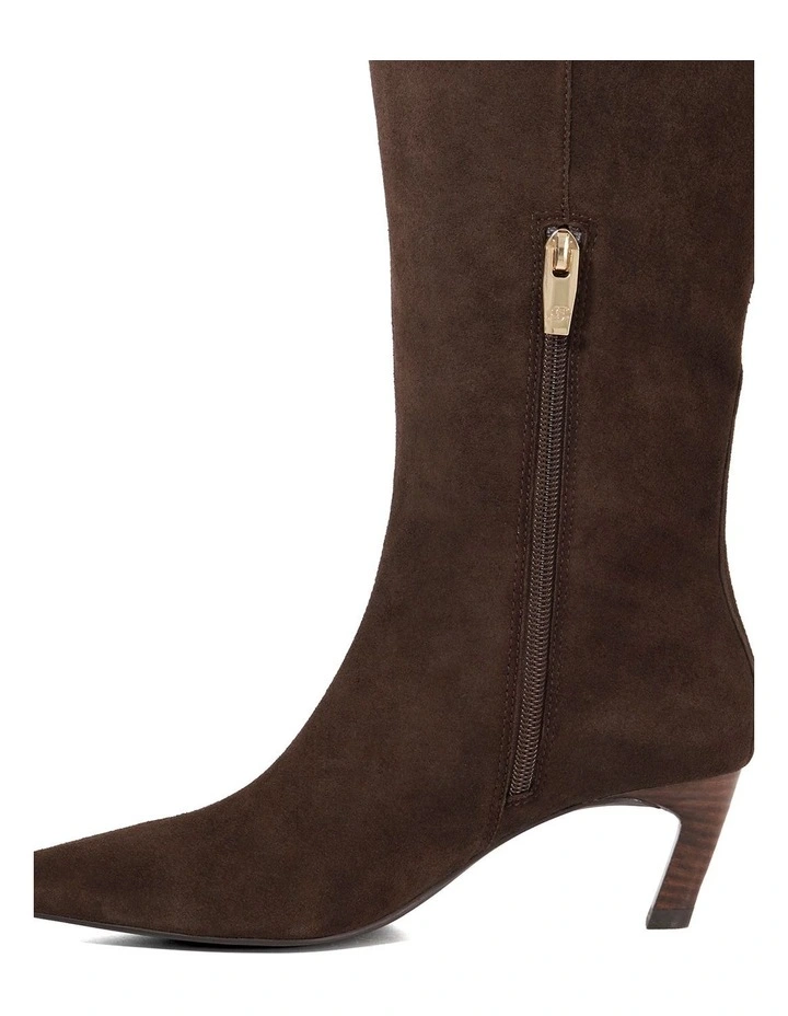 Siana Slanted Kitten Heel Boot in Brown image 5