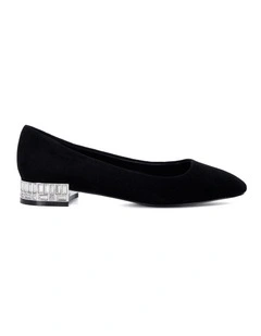 Ballerina Jeweled Flat Court Ballet in Black