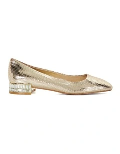 Ballerina Jeweled Flat Court Ballet in Gold