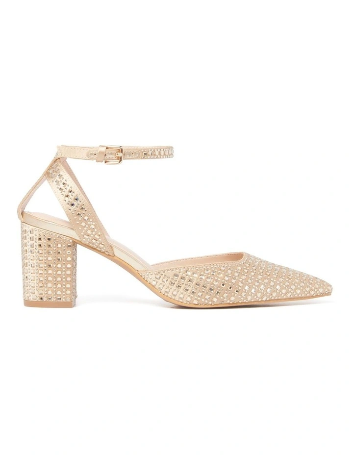 Adeline Ankle Strap Block Heel Pumps in Gold image 1