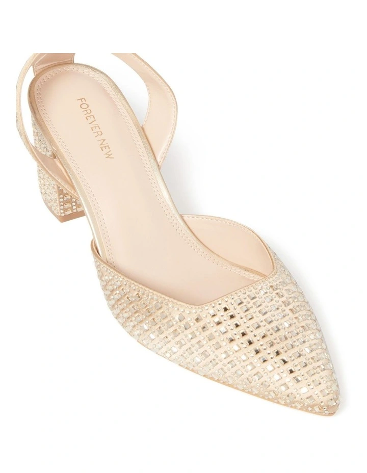 Forever New Adeline Ankle Strap Block Heel Pumps in Gold MYER