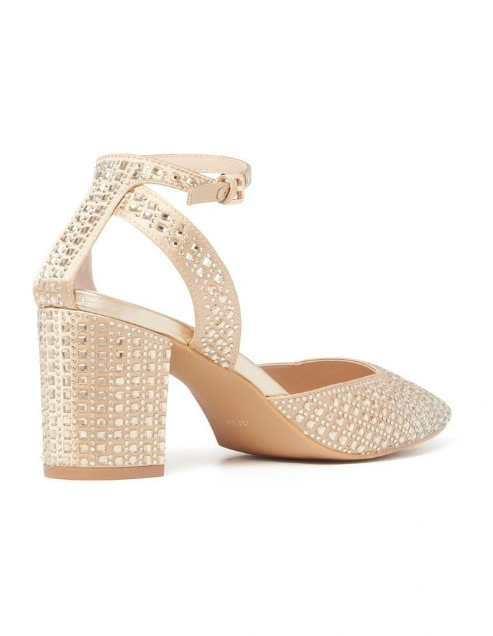 Adeline Ankle Strap Block Heel Pumps in Gold image 3