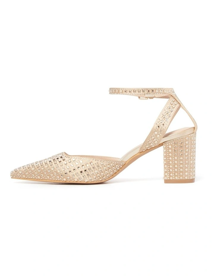 Adeline Ankle Strap Block Heel Pumps in Gold image 4