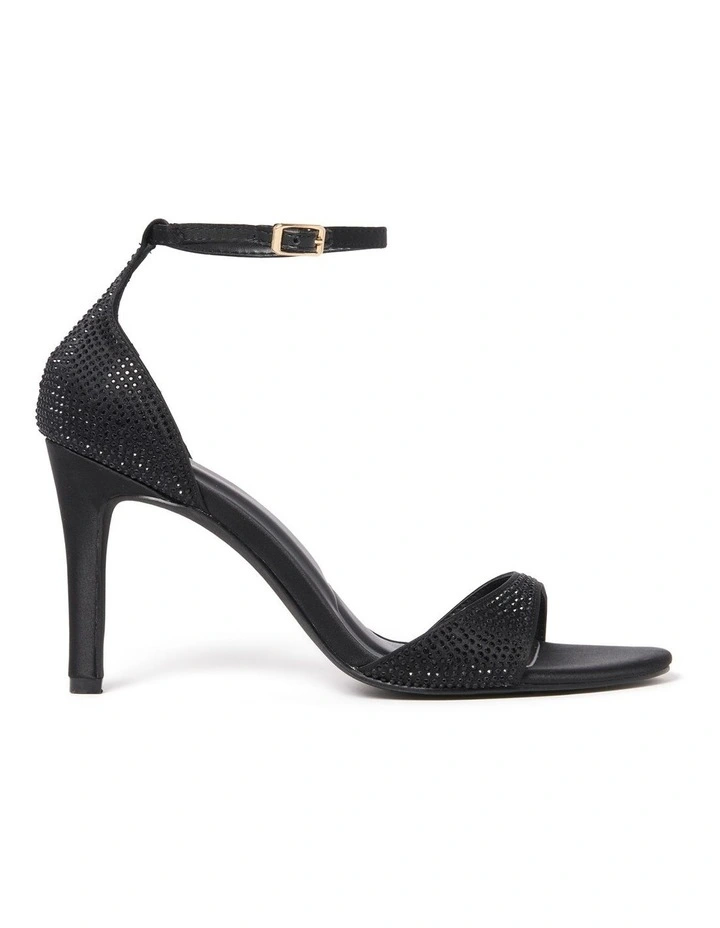 Amber Embellished Ankle Strap Heeled Sandals in Black image 1