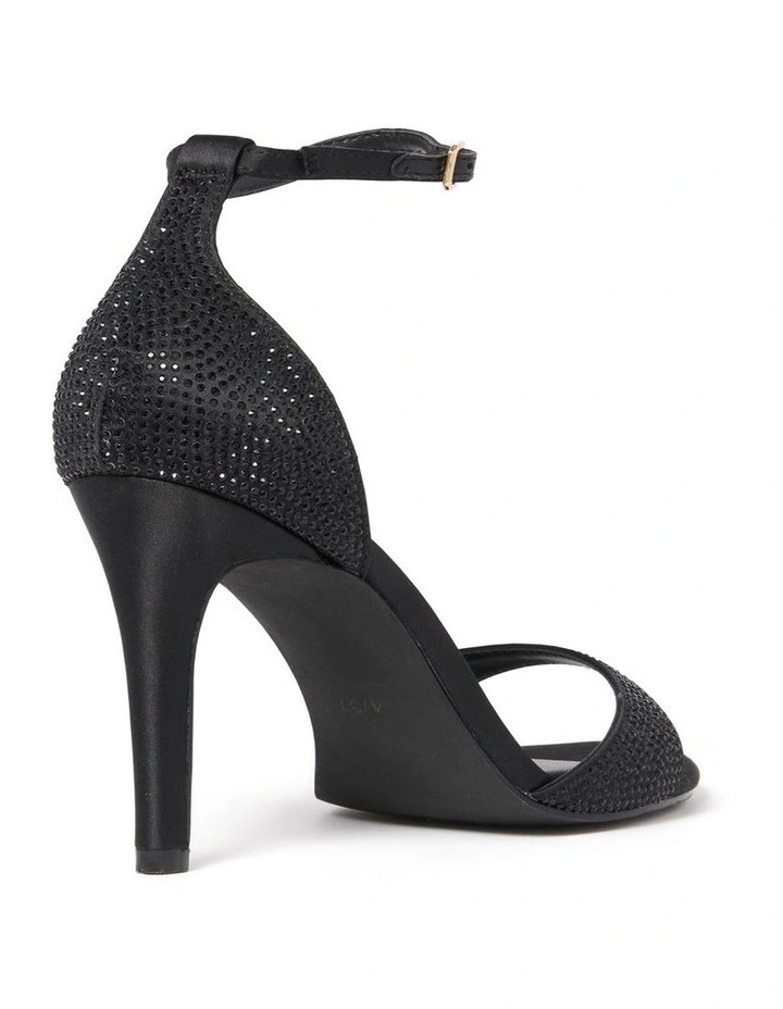 Amber Embellished Ankle Strap Heeled Sandals in Black image 3