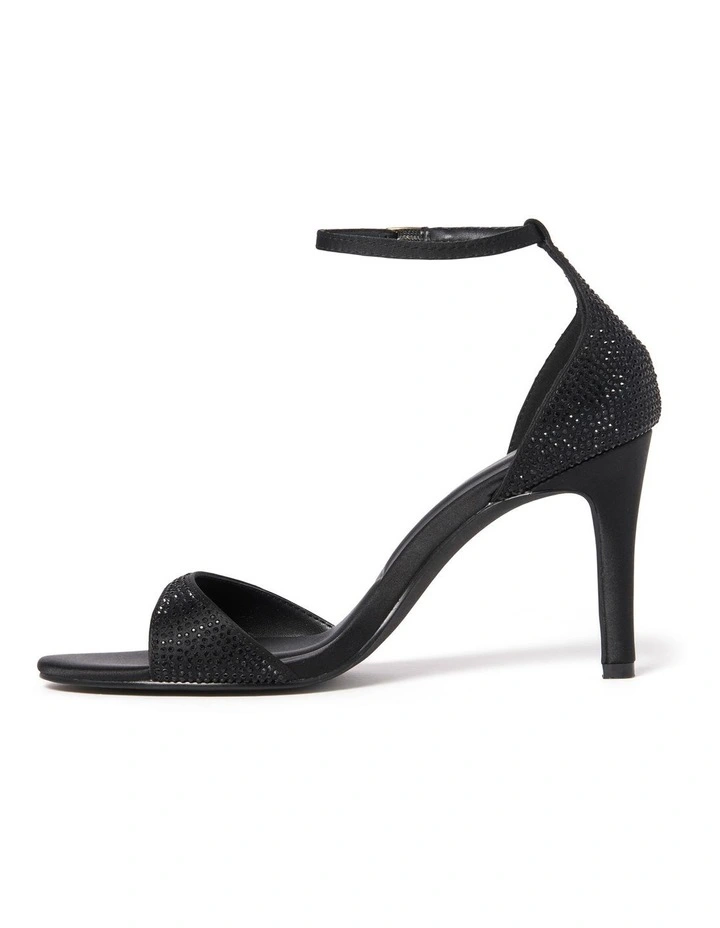 Amber Embellished Ankle Strap Heeled Sandals in Black image 4