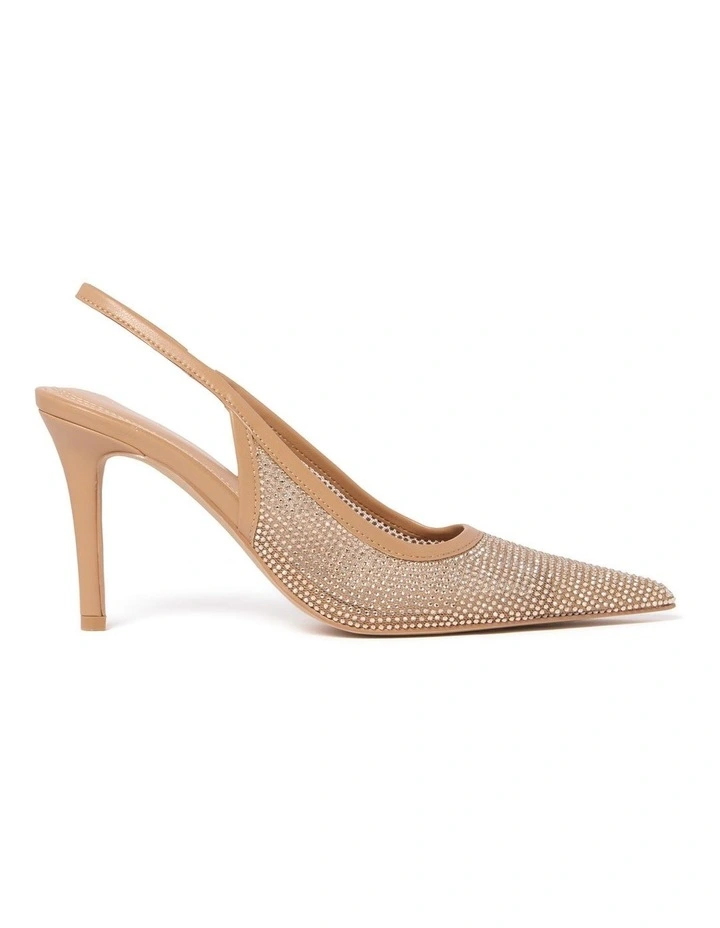 Emma Embellished Sling Back Heels in Beige image 1