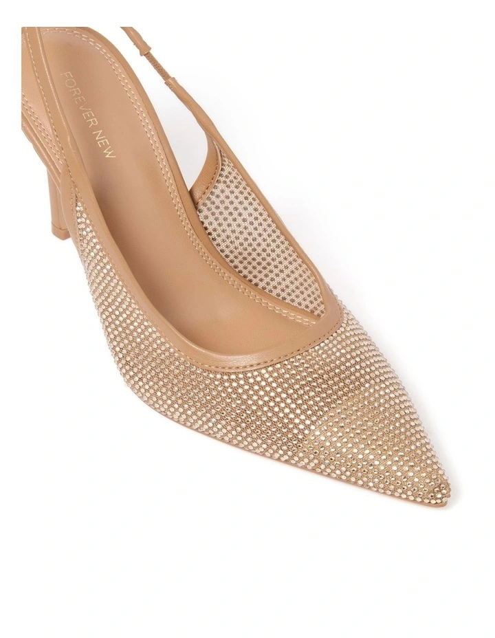Emma Embellished Sling Back Heels in Beige image 2