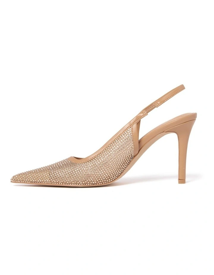 Emma Embellished Sling Back Heels in Beige image 4