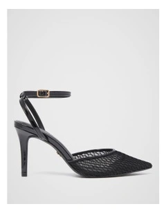 Payton Mesh Strappy Heels in Black
