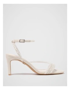 Penelope Asymmetrical Pearl Trim Heels in Cream