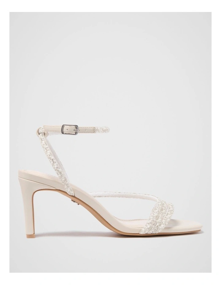 Penelope Asymmetrical Pearl Trim Heels in Cream image 1