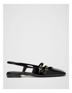 Faye Double Strap Slingback Flat in Black