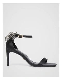 Janelle Jewelled Bow Trim Sandals in Black