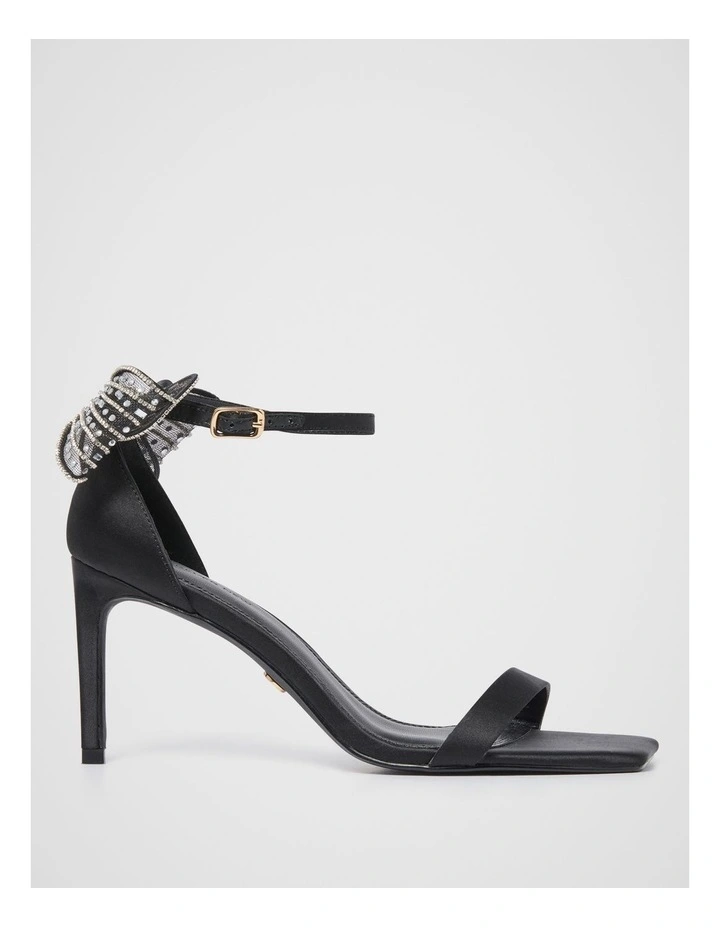 Janelle Jewelled Bow Trim Sandals in Black image 1
