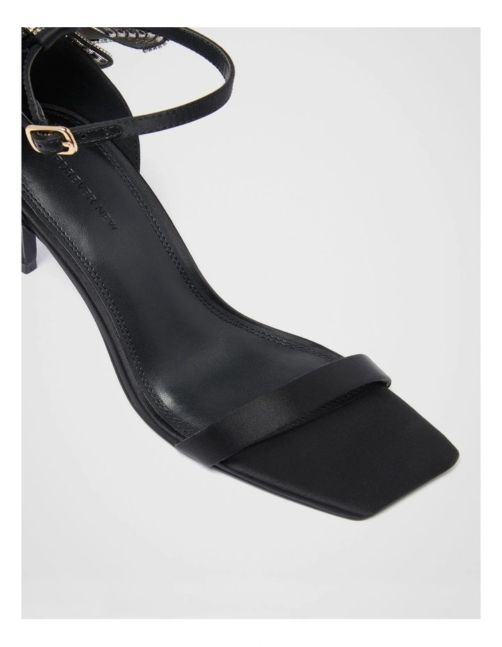 Janelle Jewelled Bow Trim Sandals in Black image 2