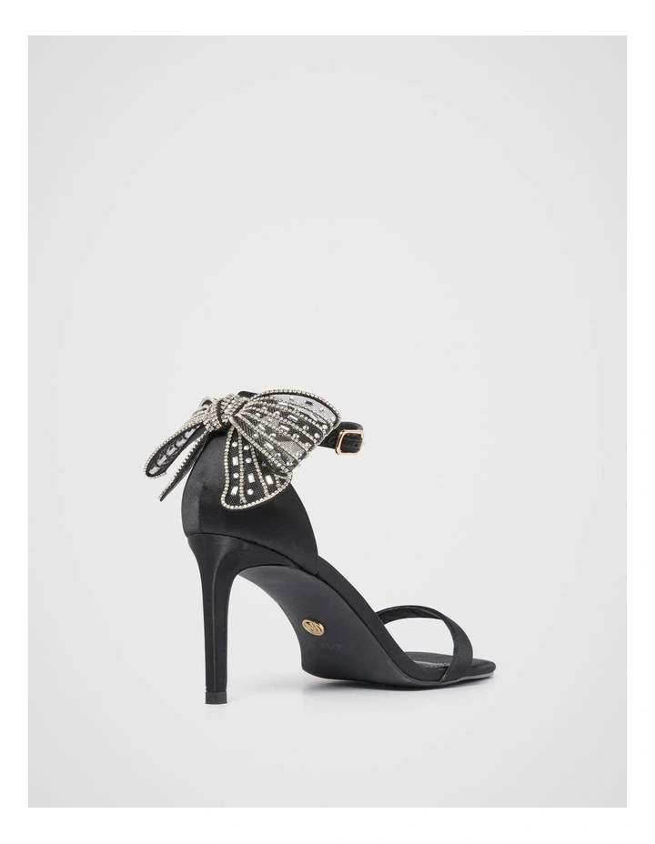 Janelle Jewelled Bow Trim Sandals in Black image 3