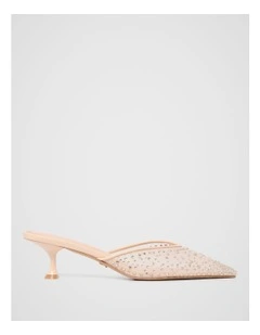 Danica Diamante Mesh Mules in Cream