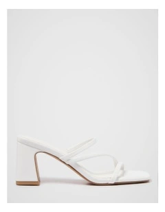 Simone Strappy Mule Block Heels Sandals in White