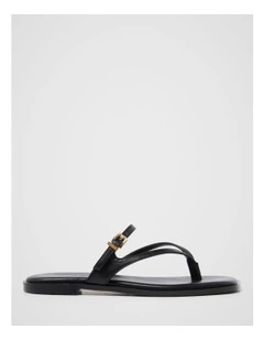 Bailee Buckle Detail Strappy Thong Sandals in Black
