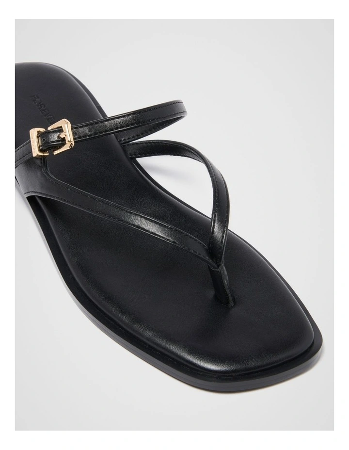 Bailee Buckle Detail Strappy Thong Sandals in Black image 2
