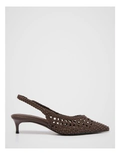 Clare Crochet Detail Slingback Sandals in Brown