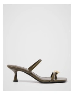 Michaela Metal Trim Toe Post Strappy Heeled Sandals in Green